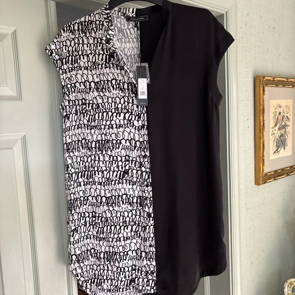 BCBG Black and White Asymmetrical Graphic Blouse - Picture 1 of 6